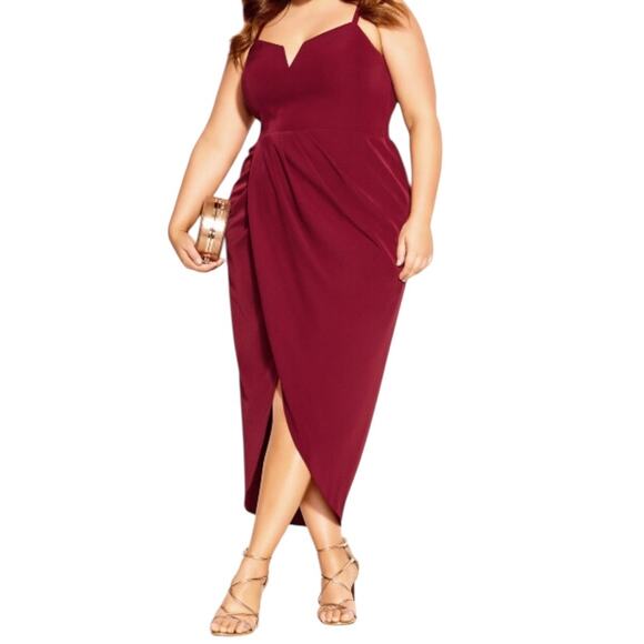 City Chic Dress Sassy V flex fit tulip hem red size L 20 - Picture 1 of 8